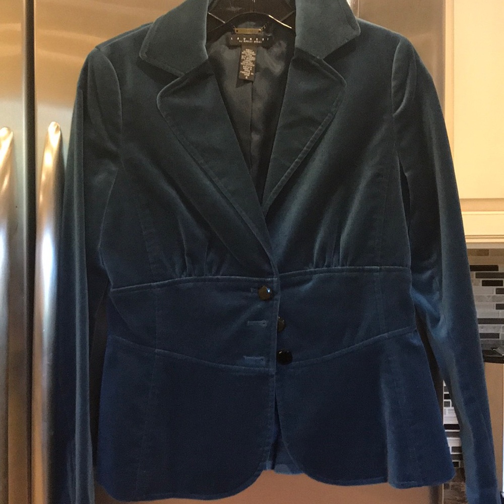 Laundry by Shelli Segal blue velvet blazer jacket